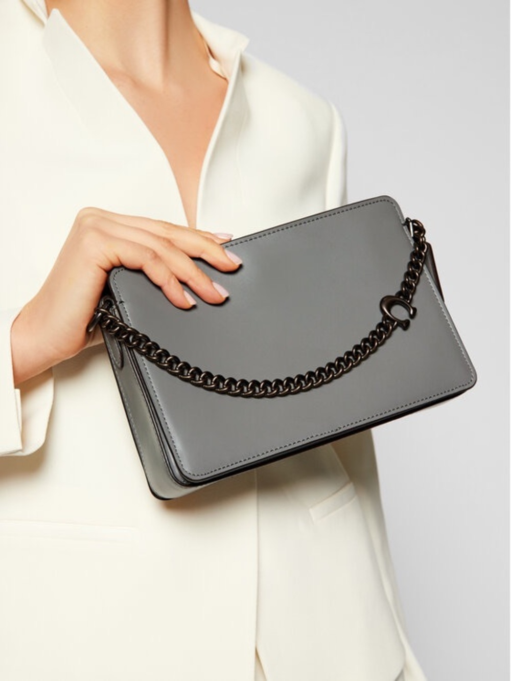 Coach Grey Leather Chain Shoulder Bag